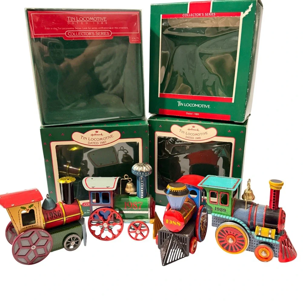 Hallmark Keepsake Tin Locomotive Ornament Set 1986-1989 Collector Series Tin Toy
